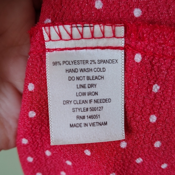 Monteau LA Women's Medium Red Polka Dot Puff Sleeve Faux Button Midi Dress w Tie - Picture 11 of 11